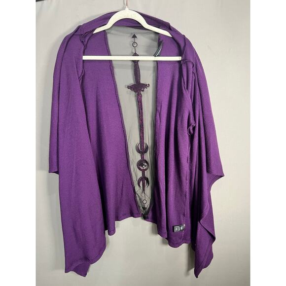 Midnight Hour Moon Sword Embroidered Purple Cardigan Sz XXL Whimsy Goth Fairy - Picture 9 of 13